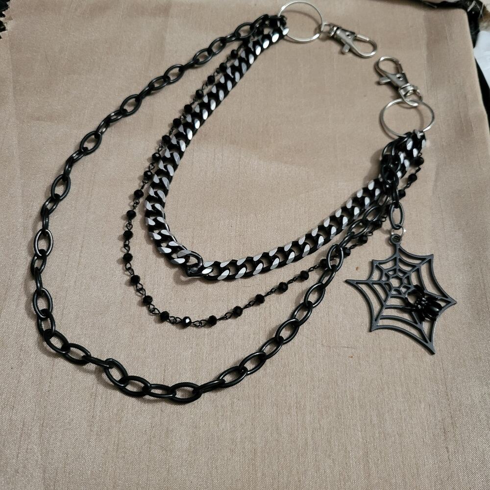 Black spider and web 3 layer clip on belt loop wallet chain